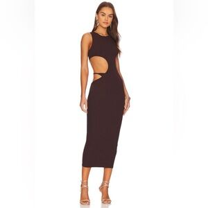 Revolve Superdown Brown Midi Dress with Cut-Out Design